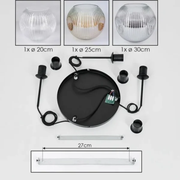 hofstein Koyoto Suspension, Boule lumineuse, Suspension, Suspension grappe 30 cm Ambre, Clair, Fumé, 3 lumières* Lampes Modernes