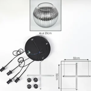 hofstein Koyoto Suspension, Boule lumineuse 35 cm Clair, Fumé, 4 lumières* Lampes Modernes