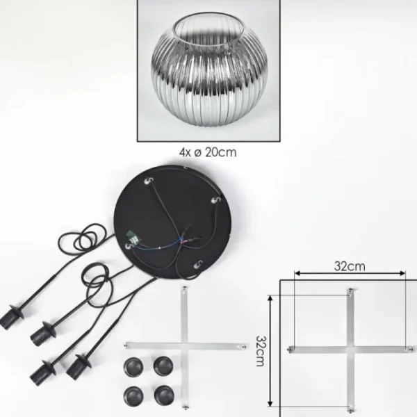 hofstein Koyoto Suspension, Boule lumineuse 35 cm Clair, Fumé, 4 lumières* Lampes Modernes