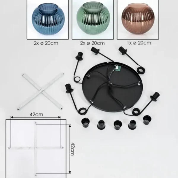 hofstein Koyoto Suspension, Boule lumineuse, Suspension grappe 45 cm Bleu, Vert, Cuivré, 5 lumières* Lampes Modernes