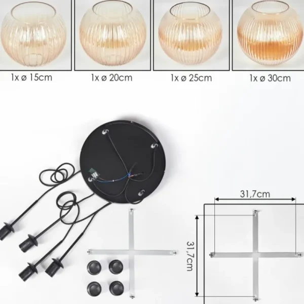 hofstein Koyoto Suspension, Boule lumineuse, Suspension Ambre, Clair, 4 lumières* Lampes Modernes