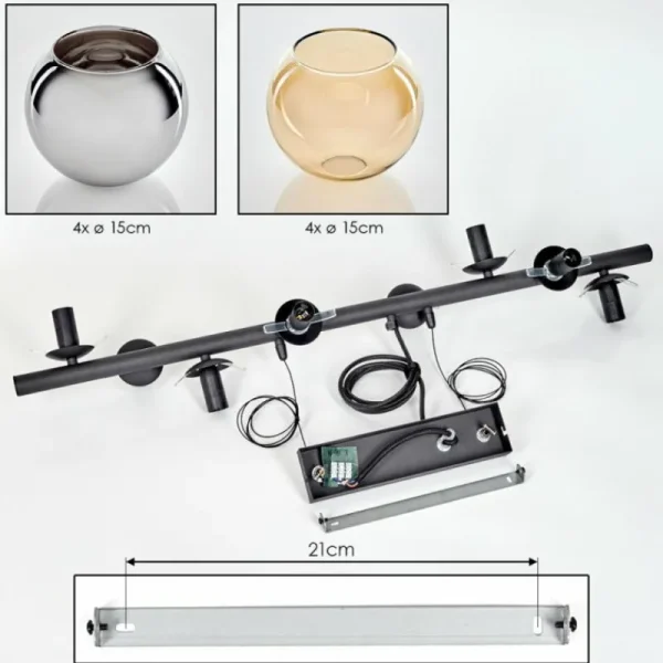 hofstein Koyoto Suspension, Boule lumineuse, Suspension Ambre, Chrome, Fumé, 8 lumières* Lampes Modernes