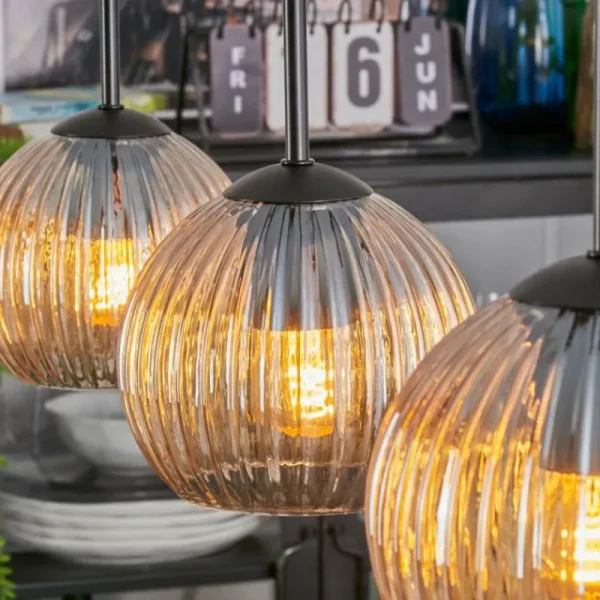 hofstein Koyoto Suspension, Boule lumineuse, Suspension Ambre, 3 lumières* Lampes Modernes