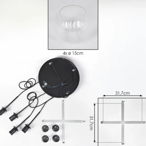 hofstein Koyoto Suspension, Boule lumineuse, Suspension 35 cm Clair, 4 lumières* Lampes Modernes