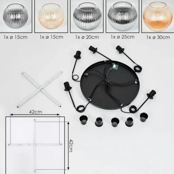 hofstein Koyoto Suspension, Boule lumineuse, Suspension grappe Ambre, Clair, Fumé, 5 lumières* Lampes Modernes