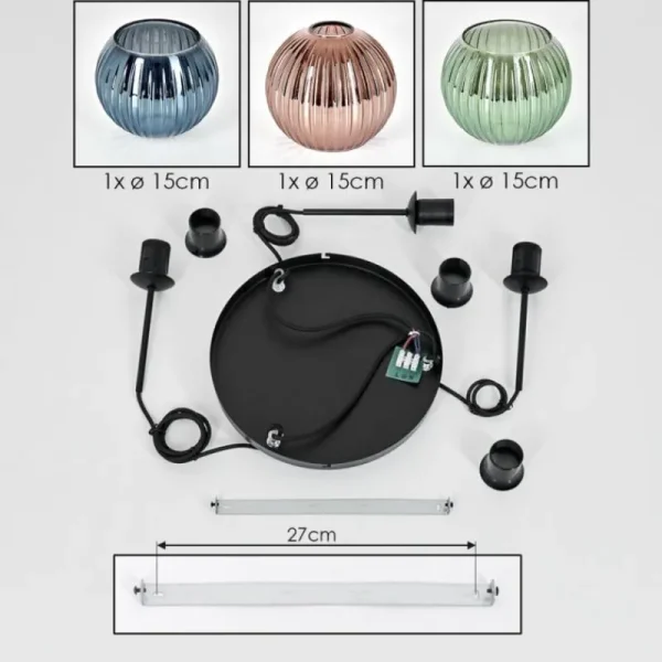 hofstein Koyoto Suspension, Boule lumineuse, Suspension Noir, 3 lumières* Lampes Modernes