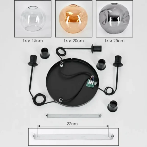 hofstein Koyoto Suspension, Boule lumineuse, Suspension, Suspension grappe Ambre, Clair, Fumé, 3 lumières* Lampes Modernes