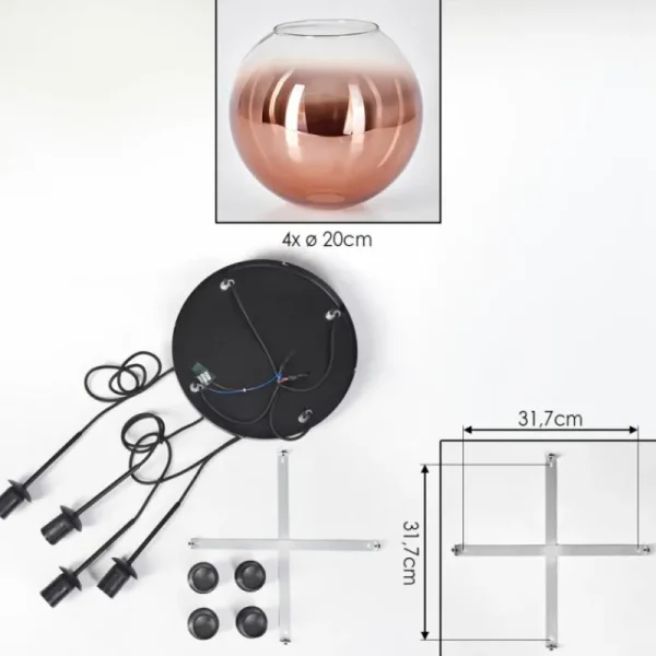 hofstein Koyoto Suspension, Boule lumineuse 35 cm Clair, Cuivré, 4 lumières* Lampes En Verre