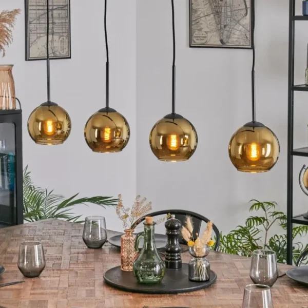 hofstein Koyoto Suspension, Boule lumineuse, Suspension Or, 4 lumières* Lampes En Verre