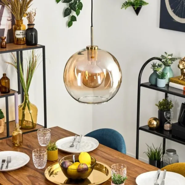 hofstein Koyoto Suspension, Boule lumineuse, Suspension Or, Noir, 1 lumière* Lampes En Verre