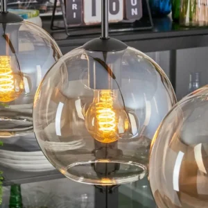 hofstein Koyoto Suspension, Boule lumineuse, Suspension Ambre, Clair, 3 lumières* Lampes En Verre