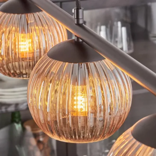 hofstein Koyoto Suspension, Boule lumineuse, Suspension Ambre, 4 lumières* Lampes Modernes