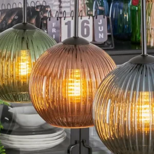 hofstein Koyoto Suspension, Boule lumineuse, Suspension Bleu, Vert, Cuivré, 3 lumières* Lampes Modernes