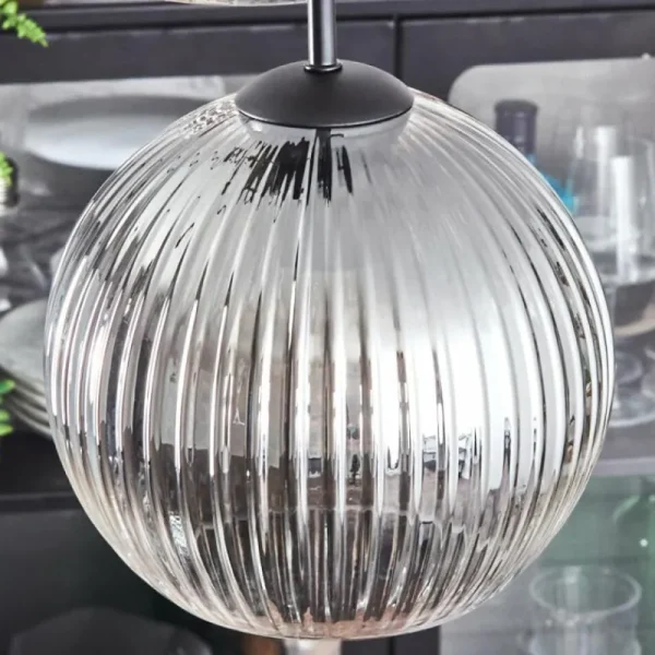 hofstein Koyoto Suspension, Boule lumineuse 35 cm Clair, Fumé, 4 lumières* Lampes Modernes