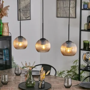 hofstein Koyoto Suspension, Boule lumineuse, Suspension Ambre, 3 lumières* Lampes Modernes
