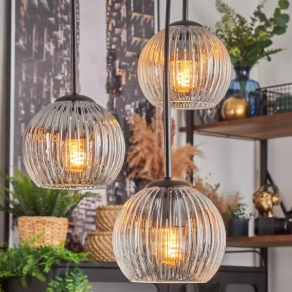 hofstein Koyoto Suspension, Boule lumineuse, Suspension Ambre, Clair, Fumé, 4 lumières* Lampes Modernes