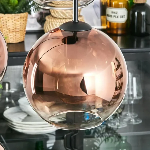hofstein Koyoto Suspension, Boule lumineuse 35 cm Clair, Cuivré, 4 lumières* Lampes En Verre