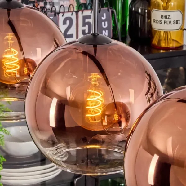 hofstein Koyoto Suspension, Boule lumineuse, Suspension Clair, Cuivré, 4 lumières* Lampes En Verre