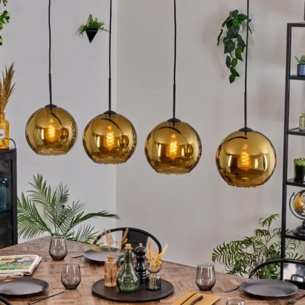 hofstein Koyoto Suspension, Boule lumineuse, Suspension Or, 4 lumières* Lampes En Verre