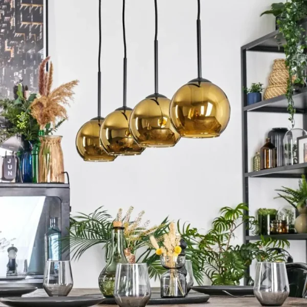 hofstein Koyoto Suspension, Boule lumineuse, Suspension Or, 4 lumières* Lampes En Verre