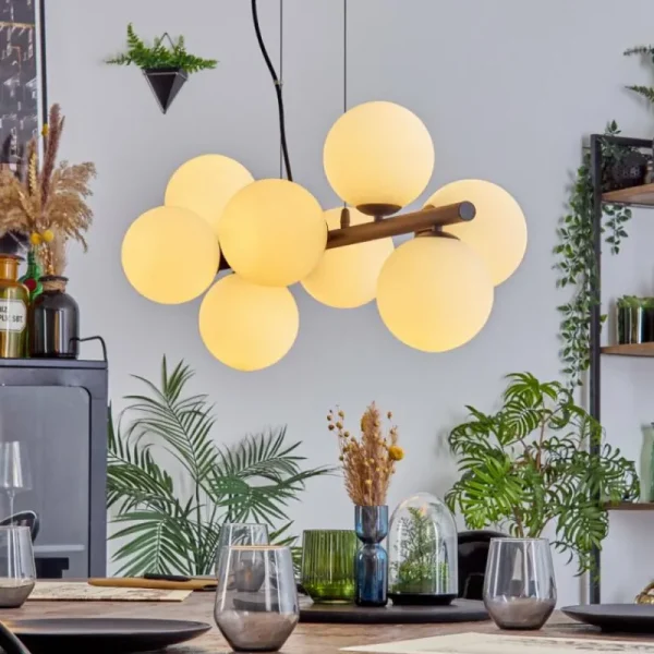 hofstein Koyoto Suspension, Boule lumineuse, Suspension Blanc, 8 lumières* Lampes En Verre