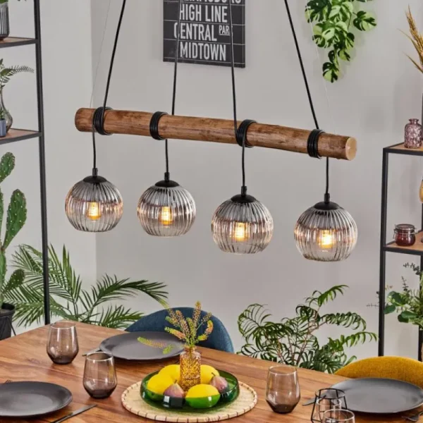 hofstein Koyoto Suspension, Boule lumineuse, Suspension Écru, Noir, 4 lumières* Lampes Modernes