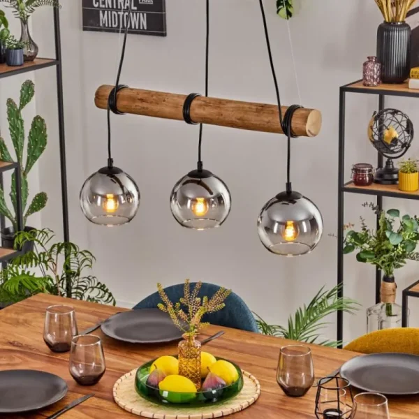 hofstein Koyoto Suspension, Boule lumineuse, Suspension Écru, Noir, 3 lumières* Lampes Modernes