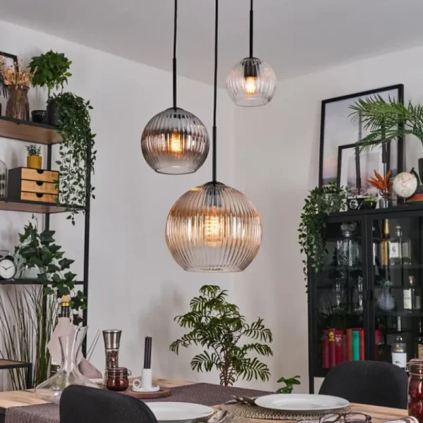 hofstein Koyoto Suspension, Boule lumineuse, Suspension Noir, 3 lumières* Lampes Modernes