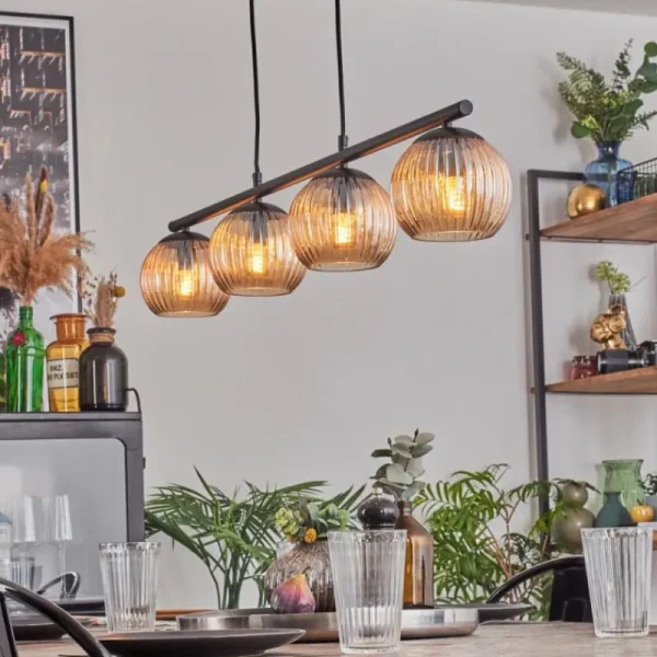 hofstein Koyoto Suspension, Boule lumineuse, Suspension Ambre, 4 lumières* Lampes Modernes