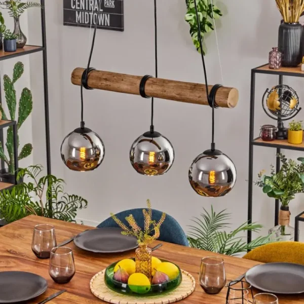 hofstein Koyoto Suspension, Boule lumineuse, Suspension Écru, Noir, 3 lumières* Lampes Modernes
