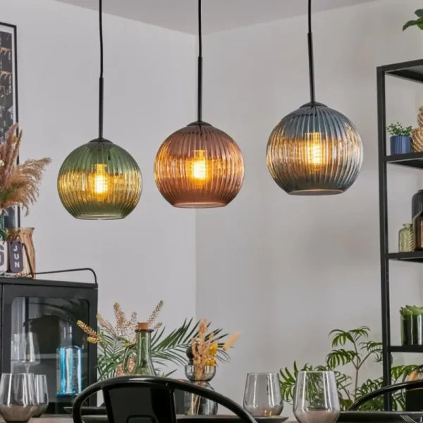 hofstein Koyoto Suspension, Boule lumineuse, Suspension Bleu, Vert, Cuivré, 3 lumières* Lampes Modernes