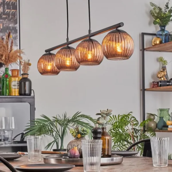 hofstein Koyoto Suspension, Boule lumineuse, Suspension Cuivré, 4 lumières* Lampes Modernes