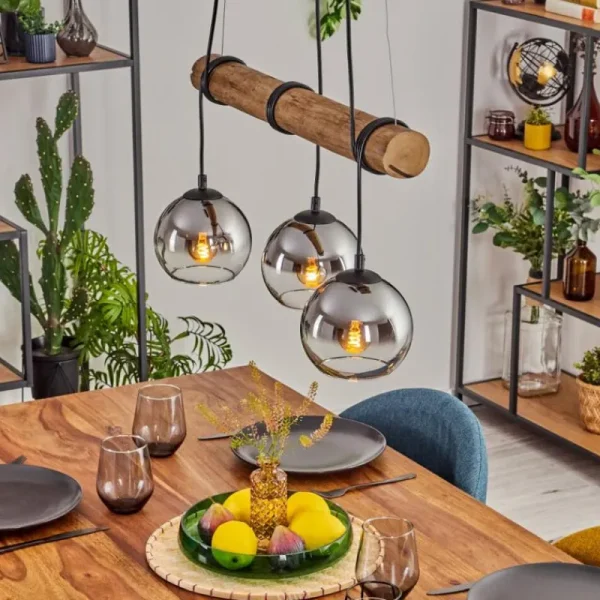 hofstein Koyoto Suspension, Boule lumineuse, Suspension Écru, Noir, 3 lumières* Lampes Modernes