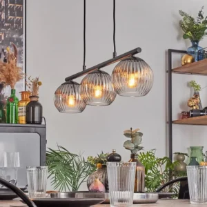 hofstein Koyoto Suspension, Boule lumineuse, Suspension Clair, Fumé, 3 lumières* Lampes Modernes