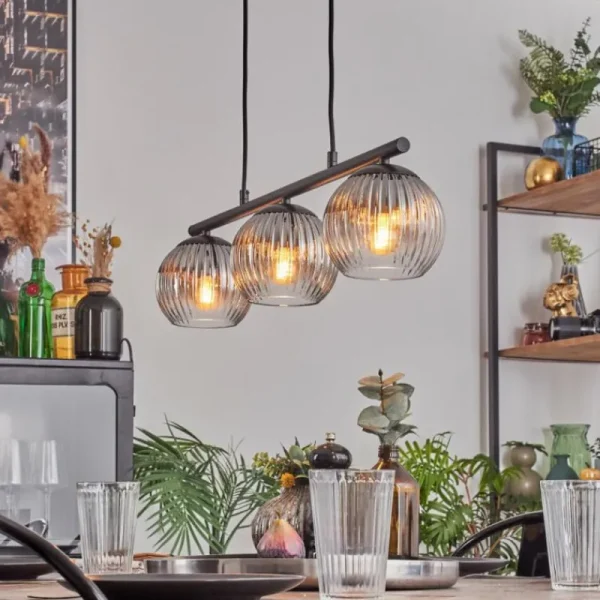 hofstein Koyoto Suspension, Boule lumineuse, Suspension Clair, Fumé, 3 lumières* Lampes Modernes