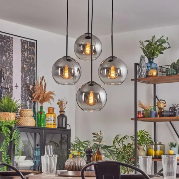 hofstein Koyoto Suspension, Boule lumineuse Clair, Fumé, 4 lumières* Lampes Modernes