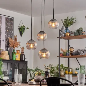 hofstein Koyoto Suspension, Boule lumineuse, Suspension Clair, Fumé, 4 lumières* Lampes Modernes