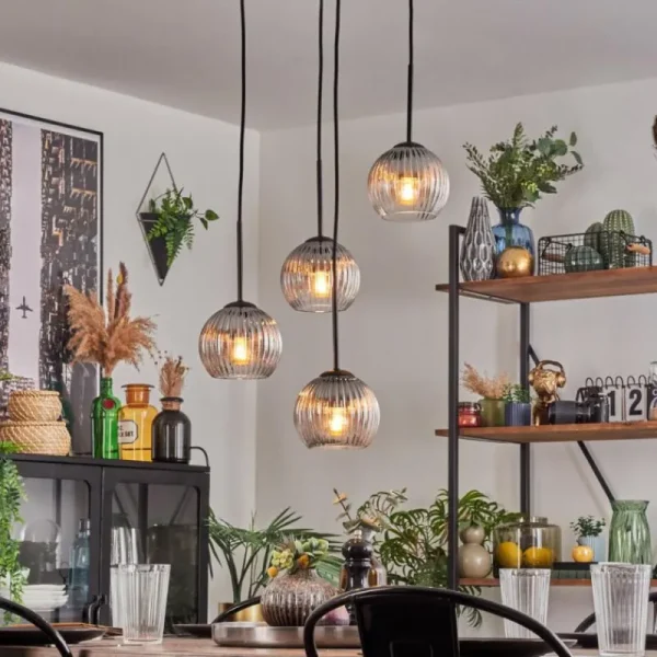 hofstein Koyoto Suspension, Boule lumineuse, Suspension Clair, Fumé, 4 lumières* Lampes Modernes