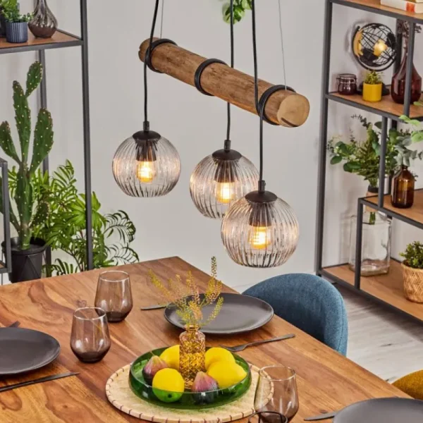 hofstein Koyoto Suspension, Boule lumineuse, Suspension Écru, Noir, 3 lumières* Lampes Modernes