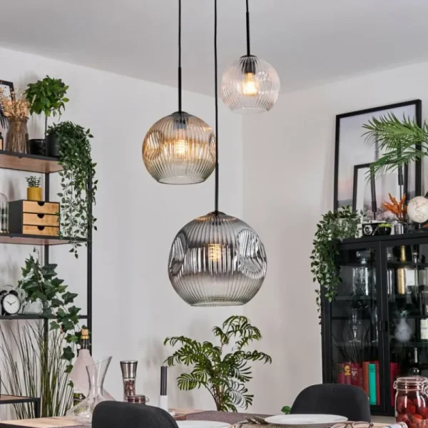 hofstein Koyoto Suspension, Boule lumineuse, Suspension, Suspension grappe 30 cm Ambre, Clair, Fumé, 3 lumières* Lampes Modernes