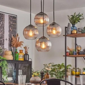 hofstein Koyoto Suspension, Boule lumineuse 35 cm Clair, Fumé, 4 lumières* Lampes Modernes