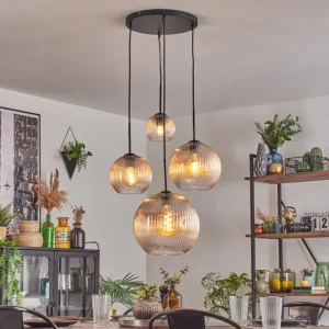 hofstein Koyoto Suspension, Boule lumineuse, Suspension Ambre, Clair, 4 lumières* Lampes Modernes
