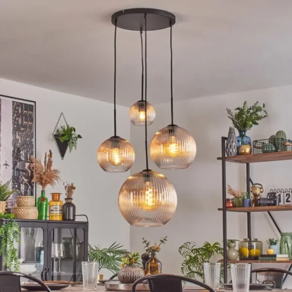 hofstein Koyoto Suspension, Boule lumineuse, Suspension Ambre, Clair, 4 lumières* Lampes Modernes