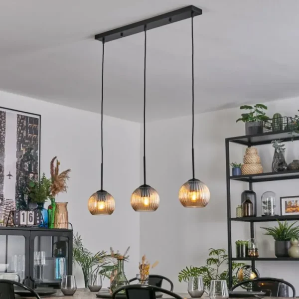 hofstein Koyoto Suspension, Boule lumineuse, Suspension Ambre, 3 lumières* Lampes Modernes