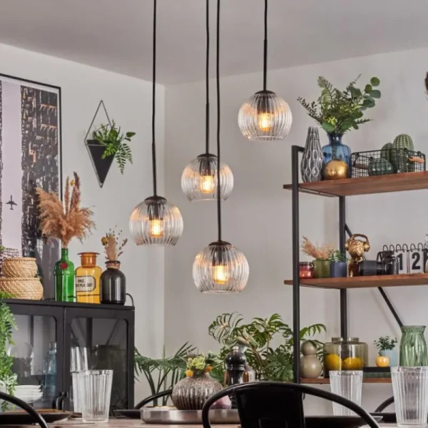hofstein Koyoto Suspension, Boule lumineuse, Suspension 35 cm Clair, 4 lumières* Lampes Modernes