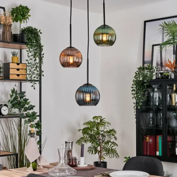 hofstein Koyoto Suspension, Boule lumineuse, Suspension Noir, 3 lumières* Lampes Modernes