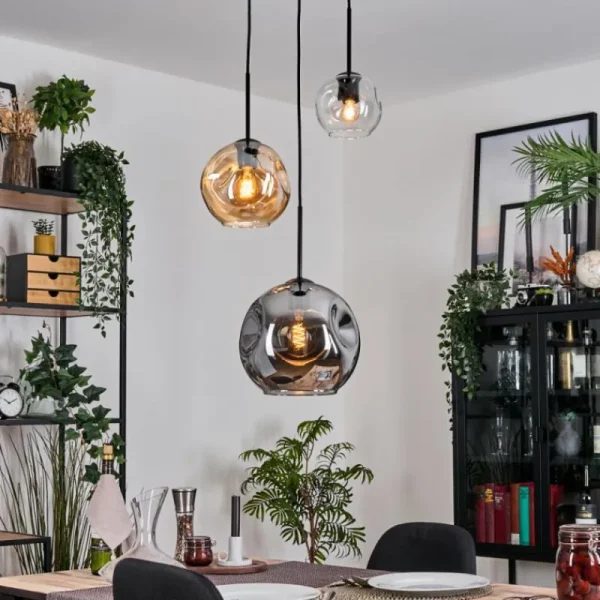hofstein Koyoto Suspension, Boule lumineuse, Suspension, Suspension grappe Ambre, Clair, Fumé, 3 lumières* Lampes Modernes