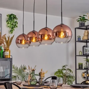 hofstein Koyoto Suspension, Boule lumineuse, Suspension Clair, Cuivré, 4 lumières* Lampes En Verre