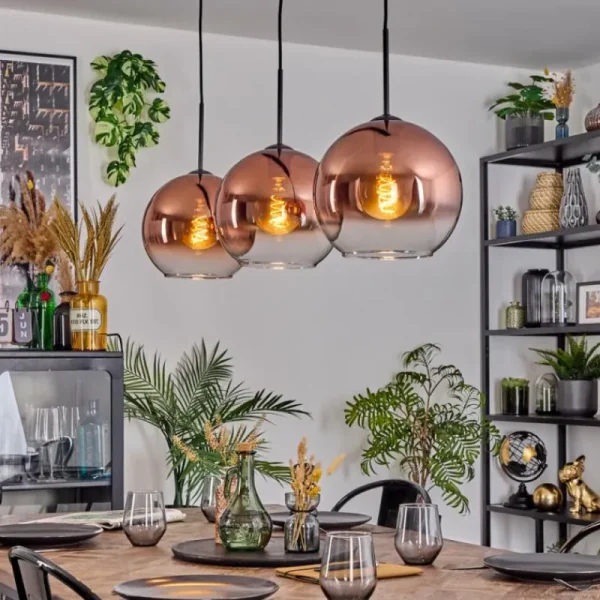 hofstein Koyoto Suspension, Boule lumineuse, Suspension Noir, 3 lumières* Lampes En Verre