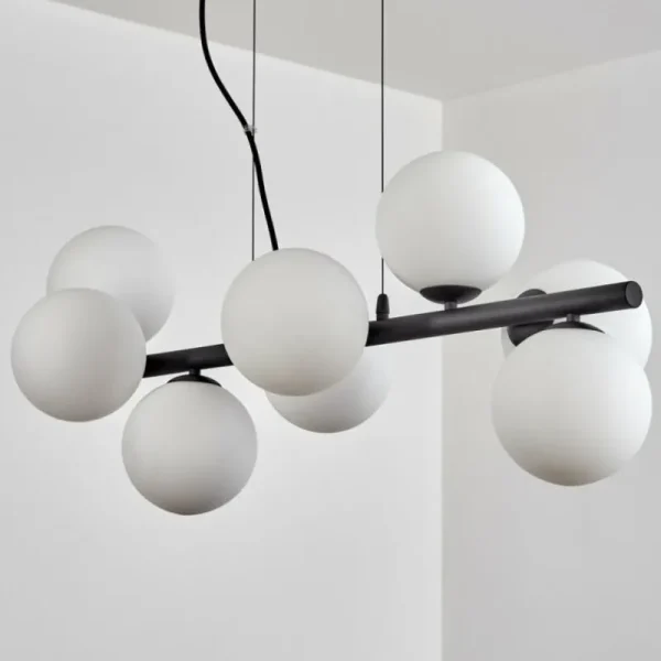 hofstein Koyoto Suspension, Boule lumineuse, Suspension Blanc, 8 lumières* Lampes En Verre